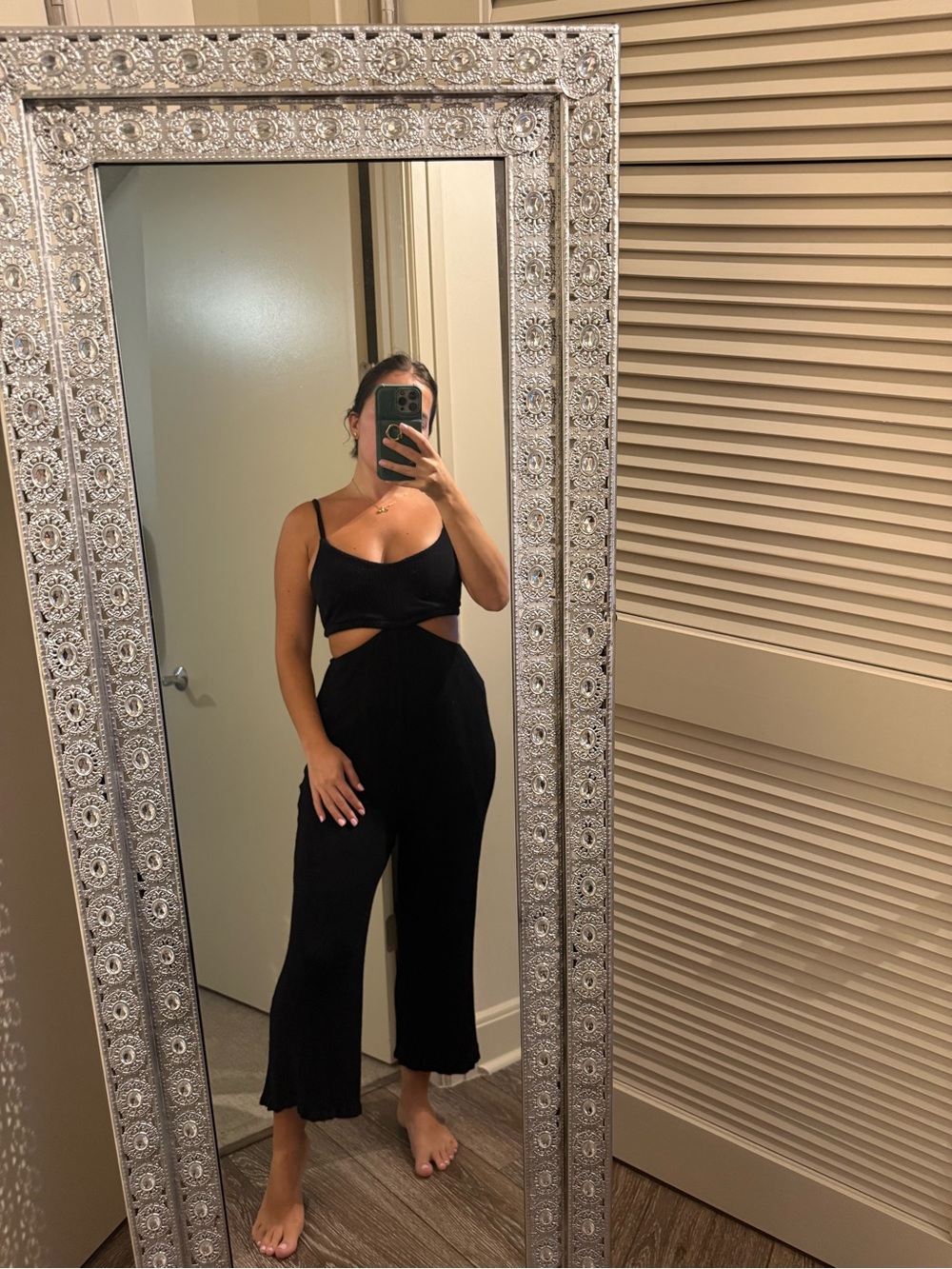 Bershka Black Cutout Wide-Leg Jumpsuit with Spaghetti Straps